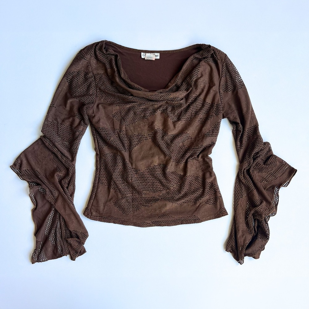 Vintage‎ Belle Amie USA Brown Mesh Cowl Neck Fairy Top